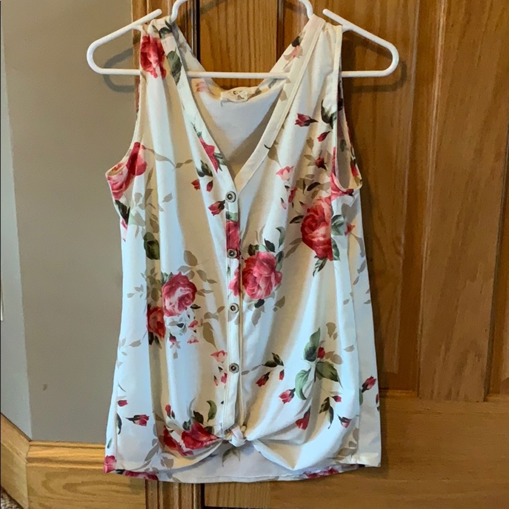 Floral tie front tank